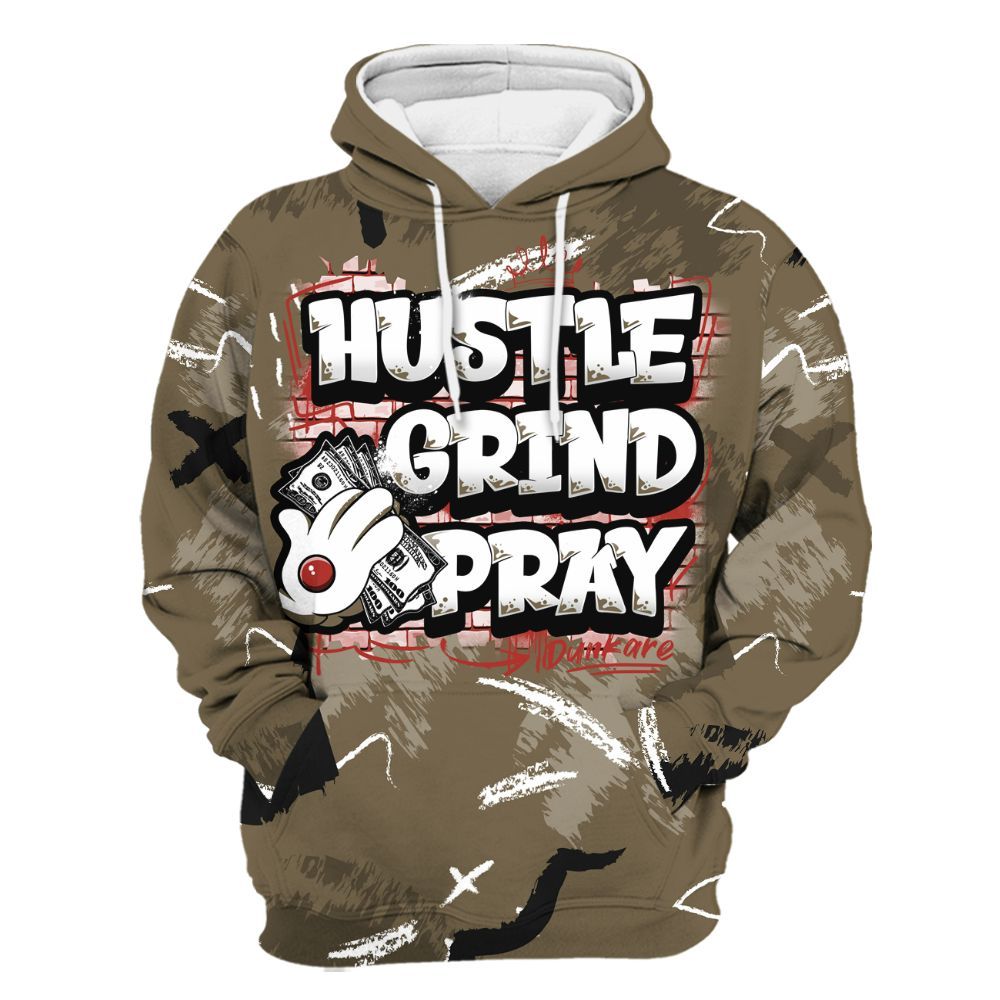 Hoodie To Match Olive 9s - Hustle Grind Pray Retro All Over Print