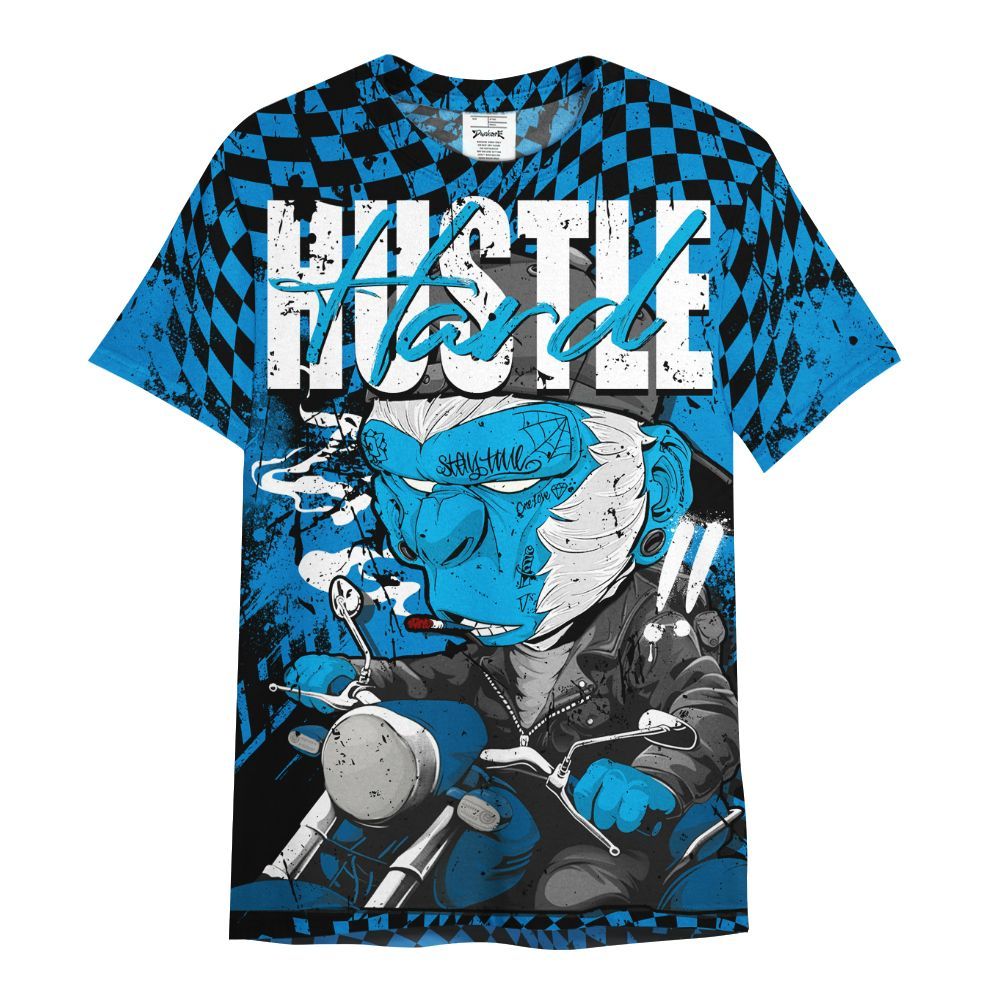Shirt To Match Industrial Blue 4s - Hustle Hard Monkey Military Blue 4s All Over Print