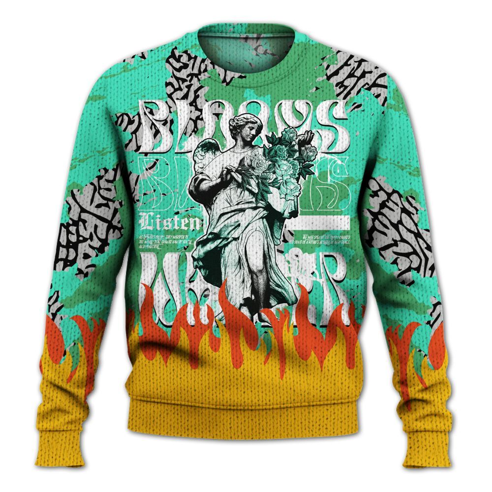 Knitted Sweater To Match Black Green Glow 3s - Blooms Whisper Retro Green Glow 3s Outfit