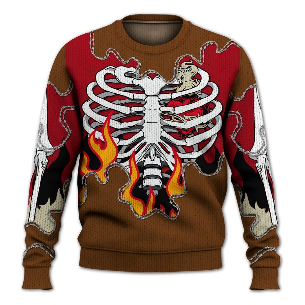 Knitted Sweater To Match Archaeo Brown 5s - Skeleton Heart On Fire