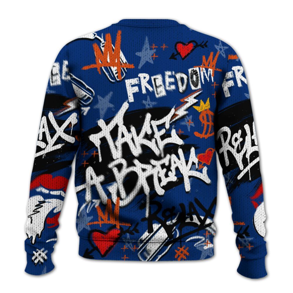 Knitted Sweater To Match Mid Knicks 1s - Take Break Freedom Graffiti Streetwear