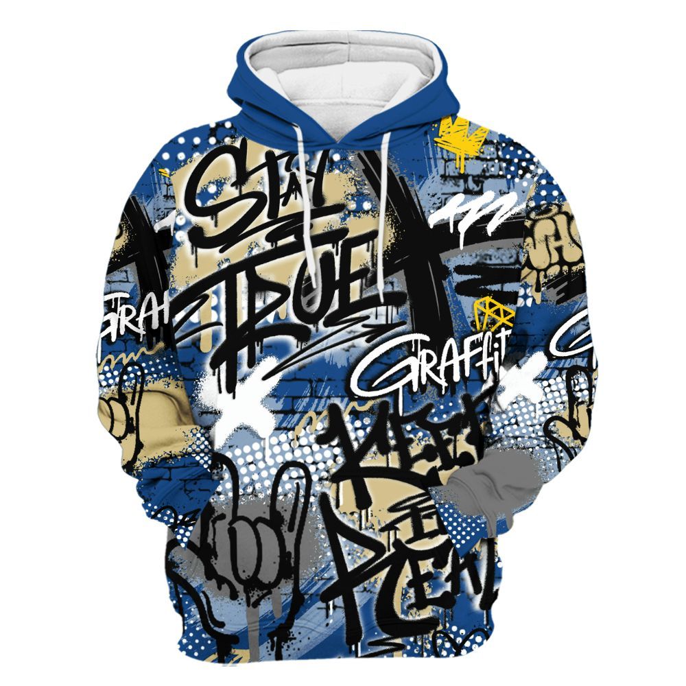 Hoodie To Match Air Ship Royal Blue - True It Real Graffiti Streetwear All Over Print