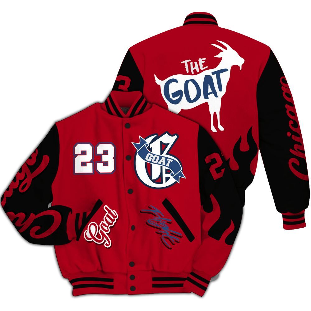 Varsity Jacket To Match Air Griffey Max Black Red Navy Blue 1s - The G.O.A.T Flight Streetwear All Over Print