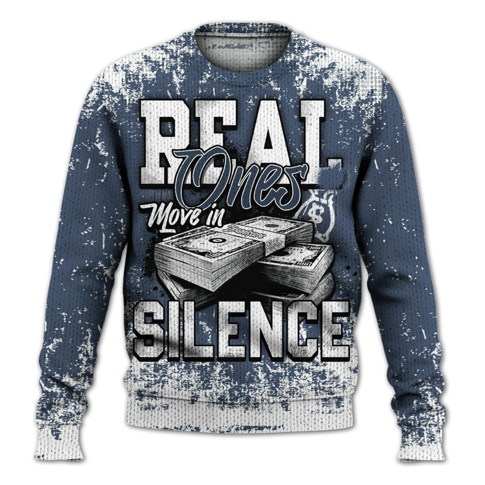 Knitted Sweater To Match Low Diffused Blue 11s - Move In Silence Money Street Retro