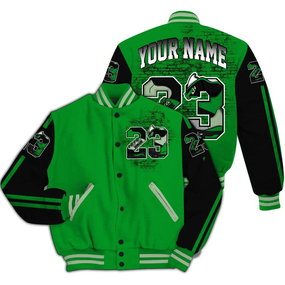 Varsity Jacket To Match Green Spark CJ1 T-Rex - Custom Name Number 23 5s All Over Print