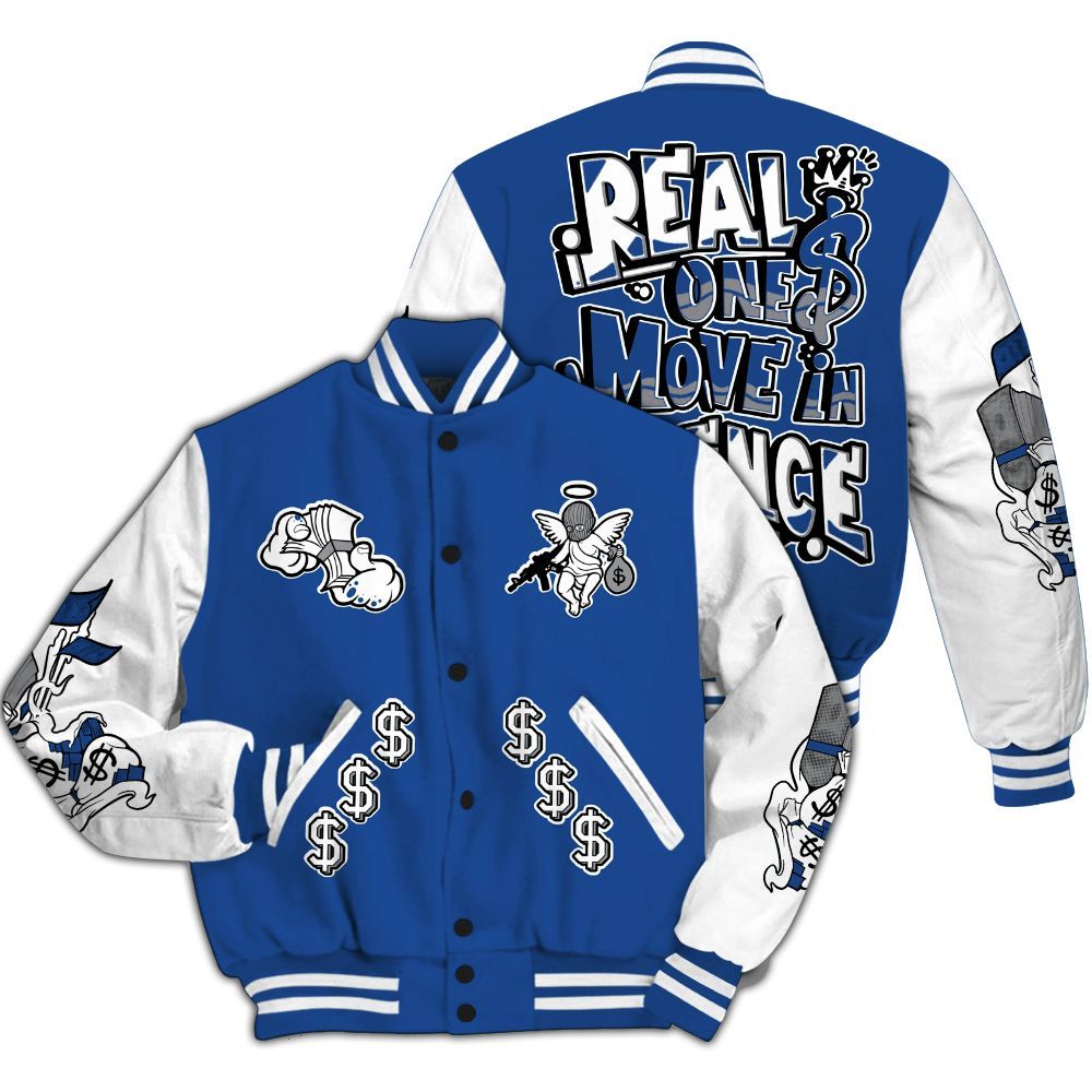 Varsity Jacket To Match High OG True Blue 1s - Ones Move In Silence Graphic All Over Print