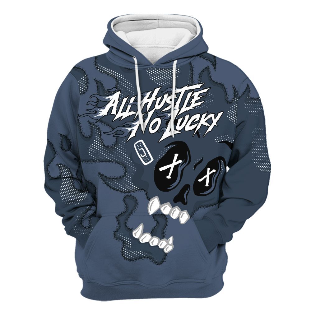 Hoodie To Match Low Diffused Blue 11s - All Hustle No Lucky Skull All Over Print