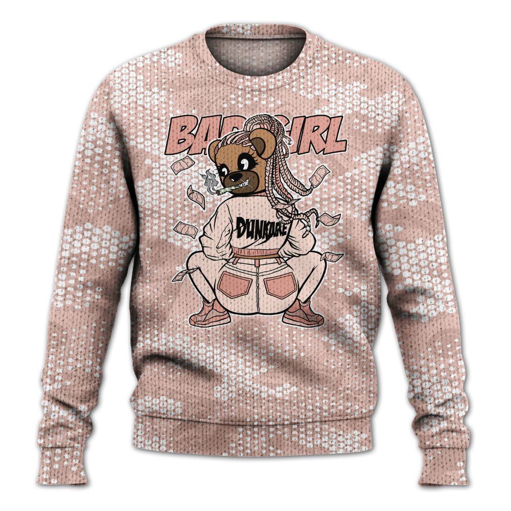 Knitted Sweater To Match Low Legend Pink 11s - Rebellious Girl Bear Banknotes Art