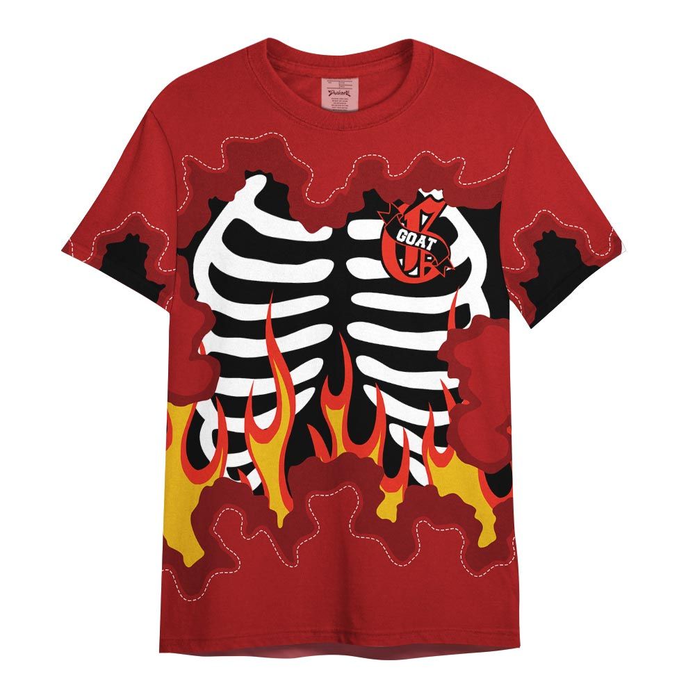 Shirt To Match Red Taxi 12s - G.O.A.T 23 Skeleton Flame Shirt Red Taxi 12s Outfit