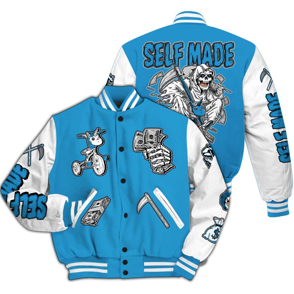 Varsity Jacket To Match Powder Blue 9s - Self Make Skeleton All Over Print