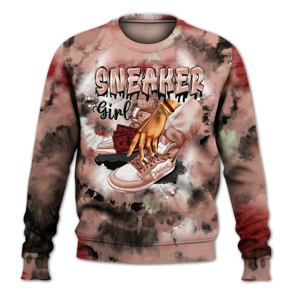 Sweatshirt To Match Valentines Day 3s - SNEAKER Girl Money Drip Tie Dye All Over Print