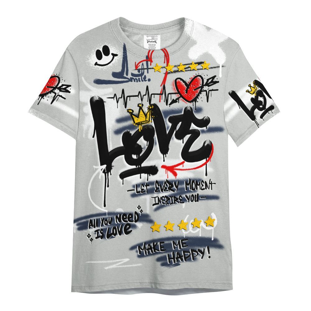 Shirt To Match Low Navy Grey Gum 1s - Happy Love Beats Graffiti All Over Print