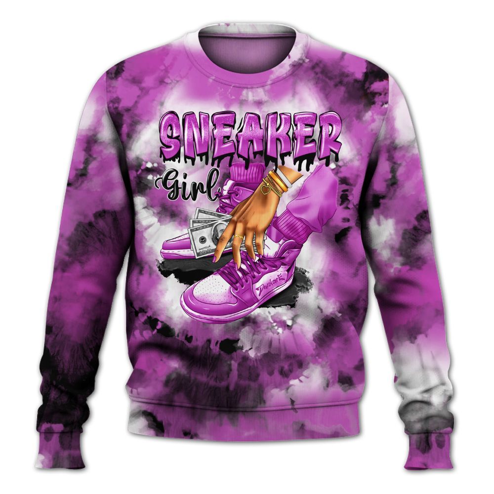 Sweatshirt To Match Hyper Violet 4s - SNEAKER Girl Money Drip Tie Dye All Over Print