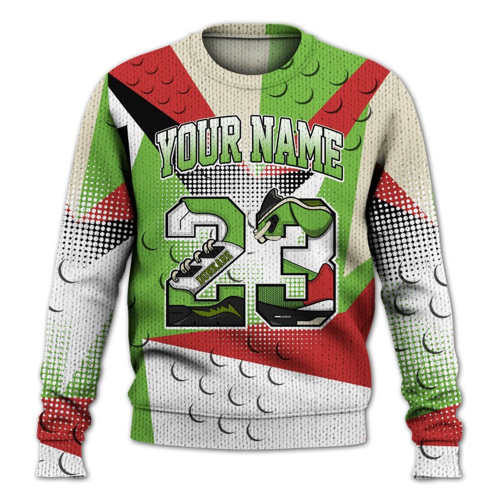 Knitted Sweater To Match Air Max Waffle SP Action Green - Poly Custom Name Number 23 5s