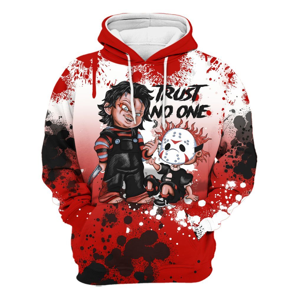 Hoodie To Match OG Fire Red 5s, Trust No One Scary All Over Print