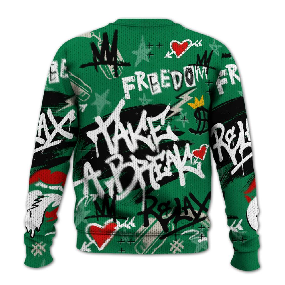 Knitted Sweater To Match Lucky Green 2s - Take Break Freedom Graffiti Streetwear