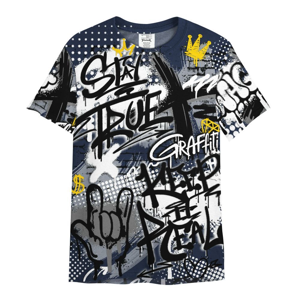 Shirt To Match Dunk Low White Midnight Navy - True It Real Graffiti Streetwear All Over Print