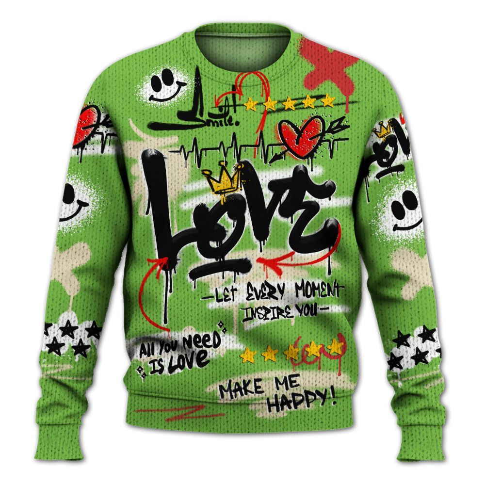 Knitted Sweater To Match Air Max Waffle SP Action Green - Happy Love Beats Graffiti Streetwear