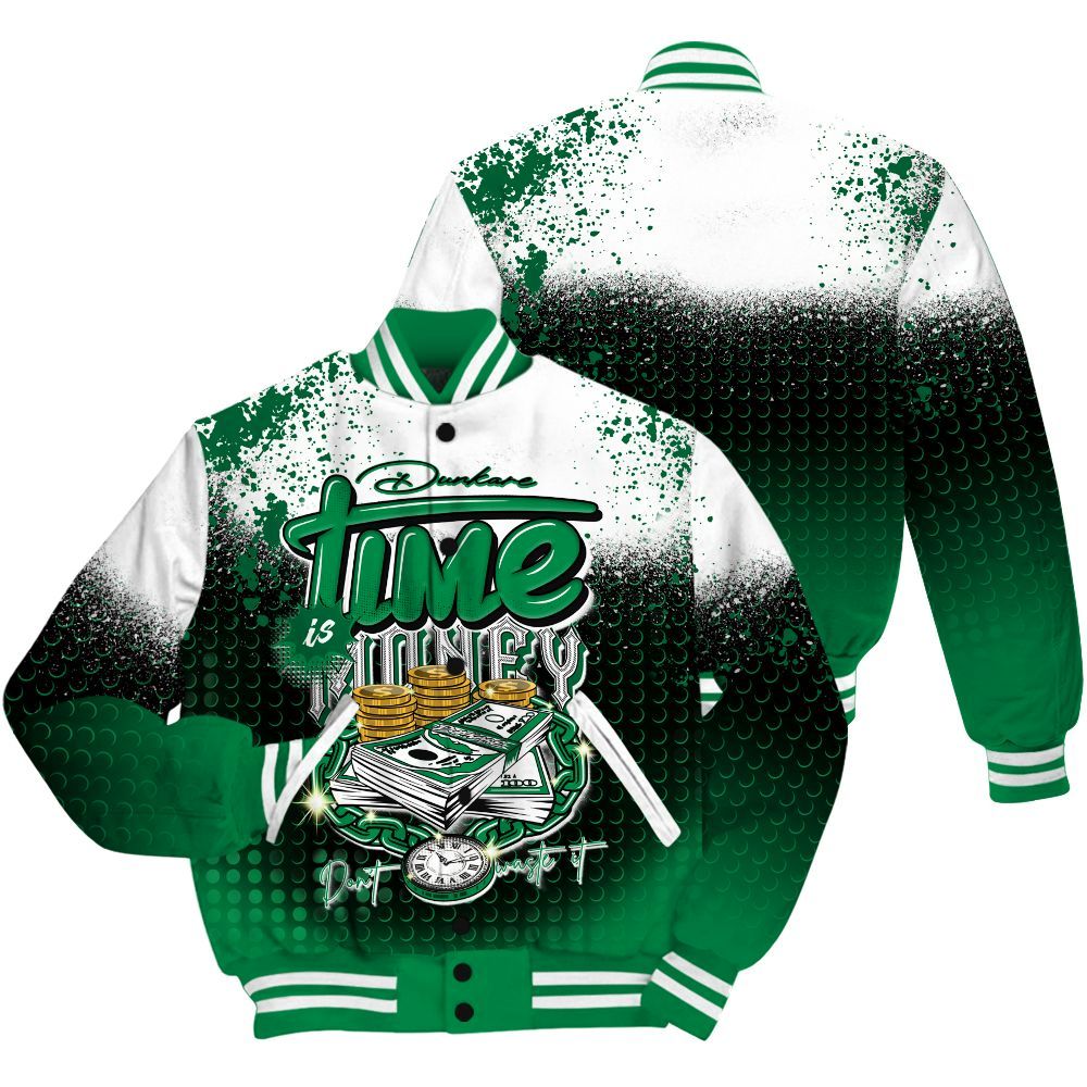Varsity Jacket To Match Mid Lucky Green 1s Shirt, Halftone Time Is Money All Over Print