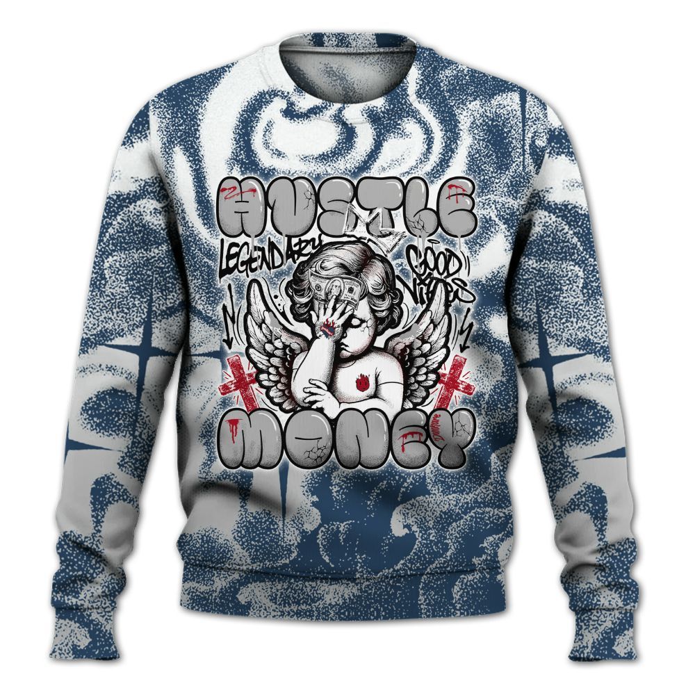 Sweatshirt To Match Retro French Blue 2025 12s - Angel Hustle Money All Over Print