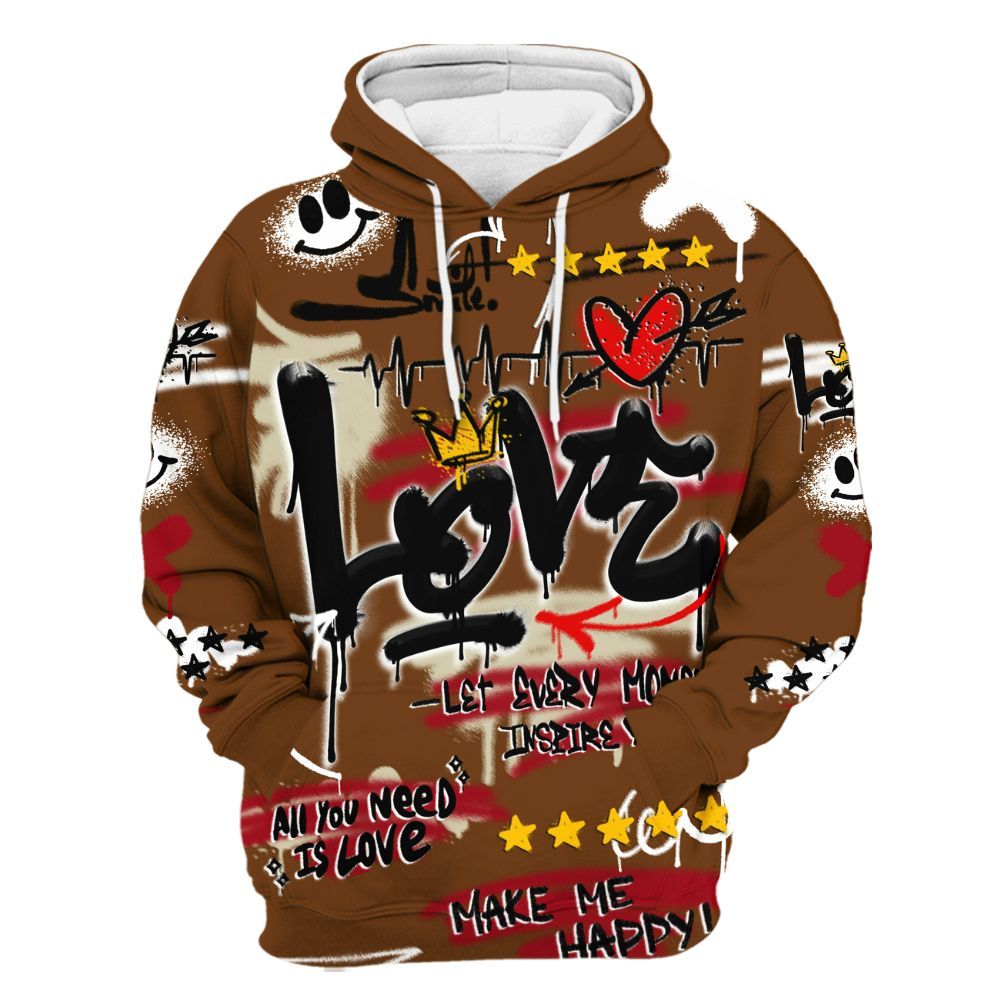 Hoodie To Match Archaeo Brown 5s - Happy Love Beats Graffiti Streetwear All Over Print