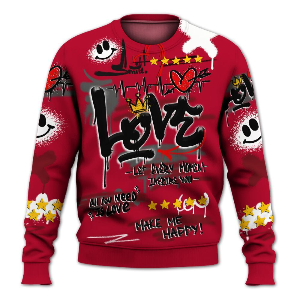 Sweatshirt To Match Air Foamposite Pro Gym Red - Happy Love Beats Graffiti Streetwear All Over Print