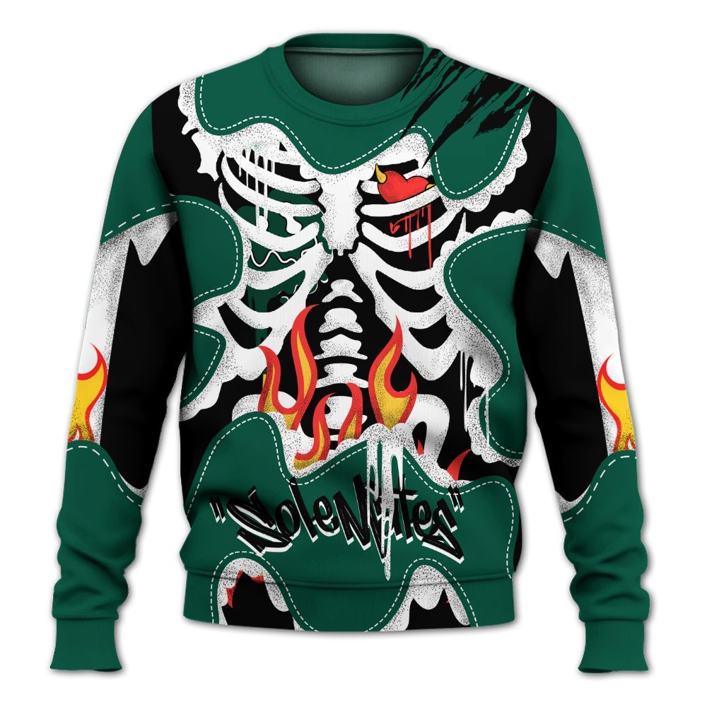 Sweatshirt To Match Oxidized Green 4s - Skeleton Burning Heart Drip All Over Print