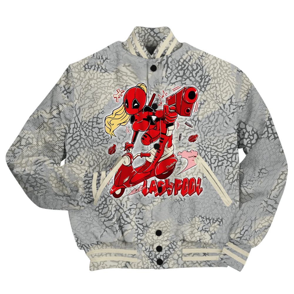 Varsity Jacket To Match Cement Grey 3s Shirt - Lady Pool Cartoon Abstract Halftone All Over Print