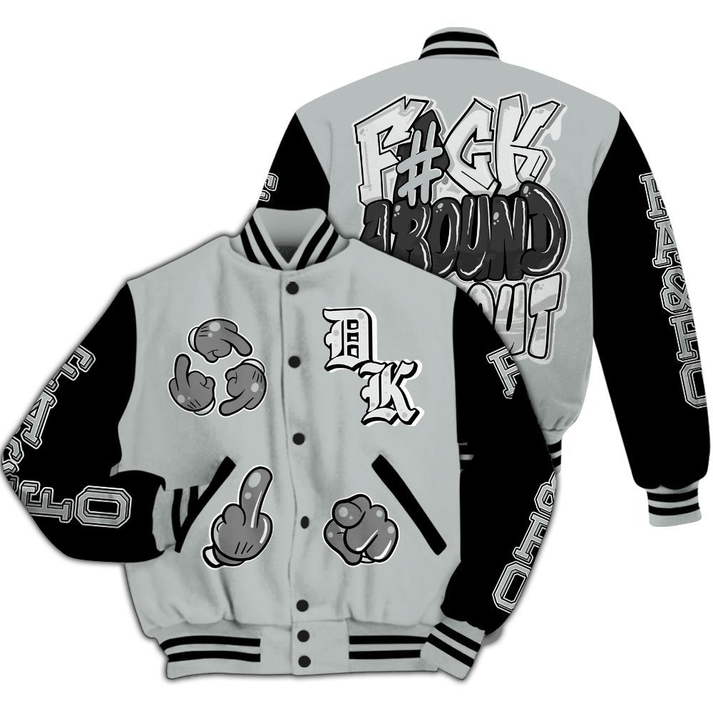 Varsity Jacket To Match Black Wolf Grey 12s - F Around Find Out Graphic All Over Print