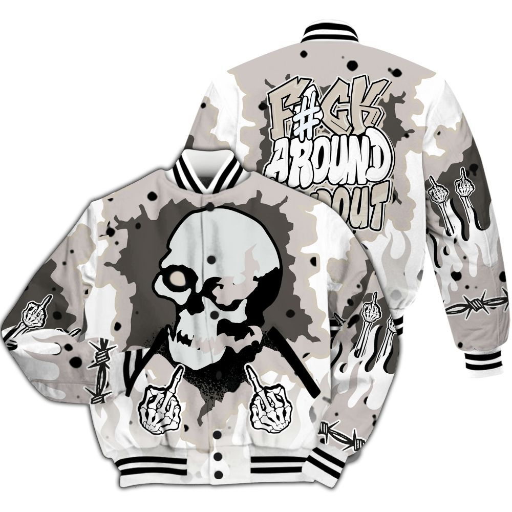 Varsity Jacket To Match Retro Reverse Metallic 5s - F Around Find Out Graphic Trapped All Over Print