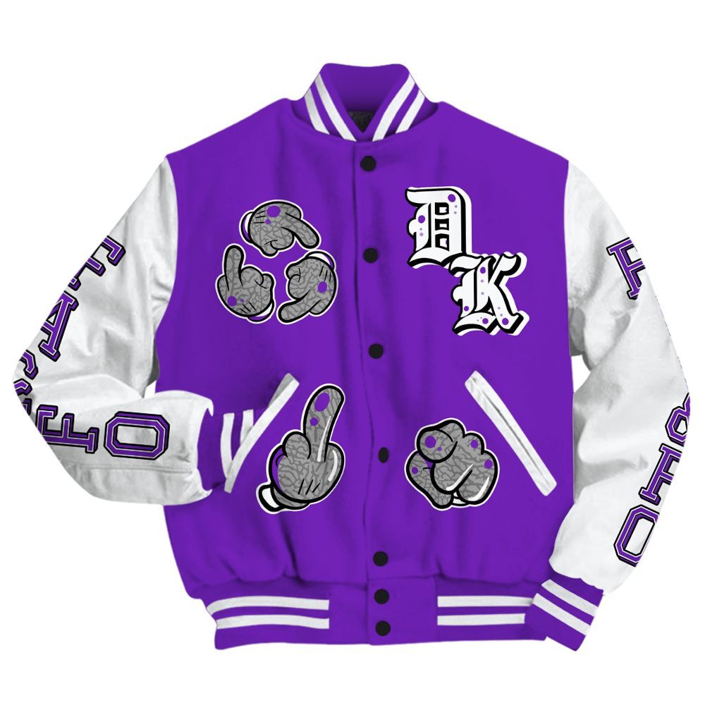 Varsity Jacket To Match Retro Dark Iris 3s - F Around Find Out Graphic All Over Print