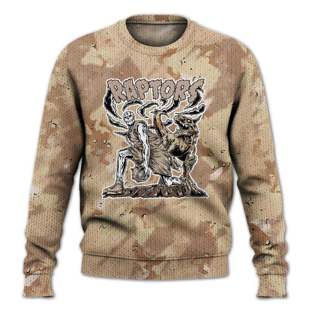 Knitted Sweater To Match Desert Camo 3s - Raptors Skeleton Abstract Halftone