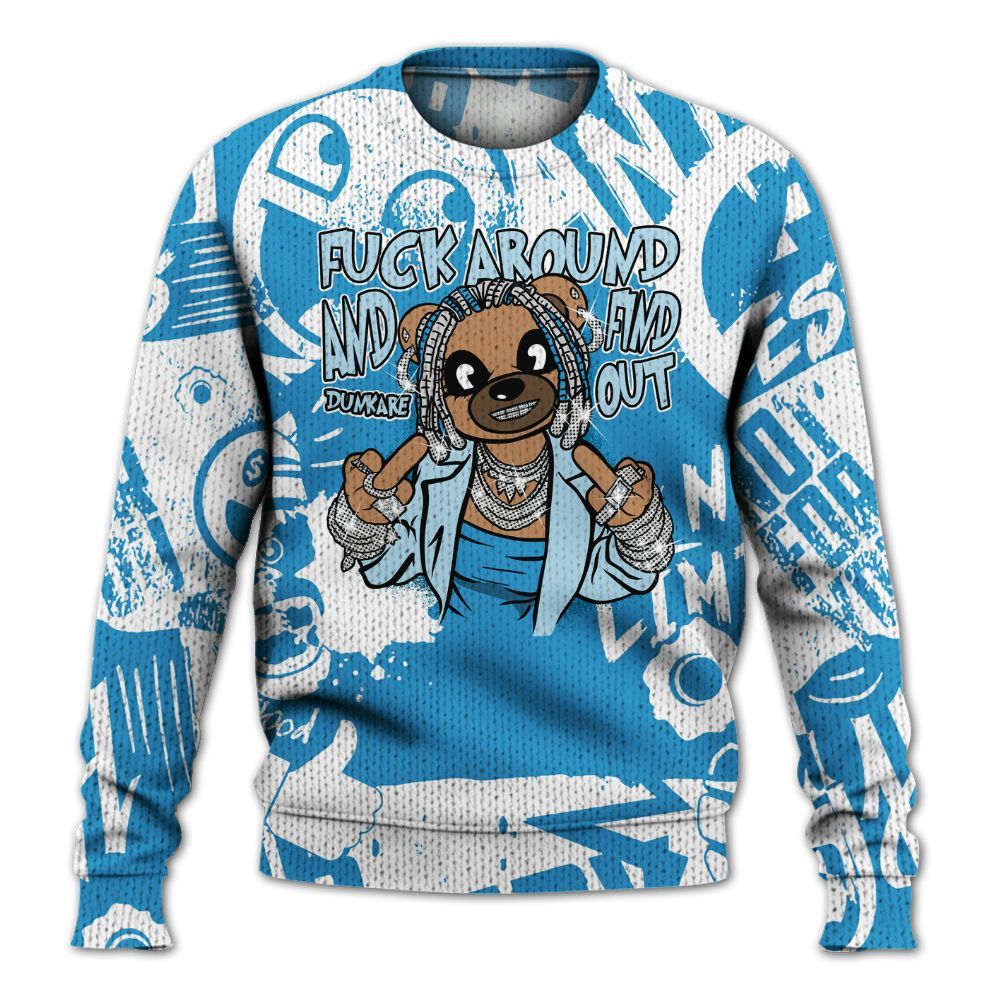 Knitted Sweater To Match Powder Blue 9s - F#ck Around Bear Bear Monogram Graffiti