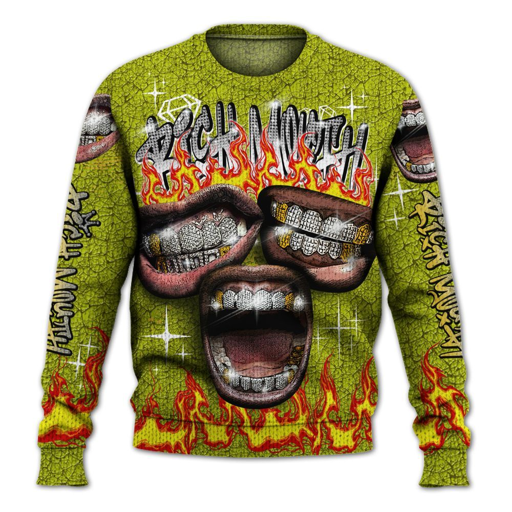 Knitted Sweater To Match Dunk Low QS Halloween Skull - Rich Mouth Fire Rap Retro 90s