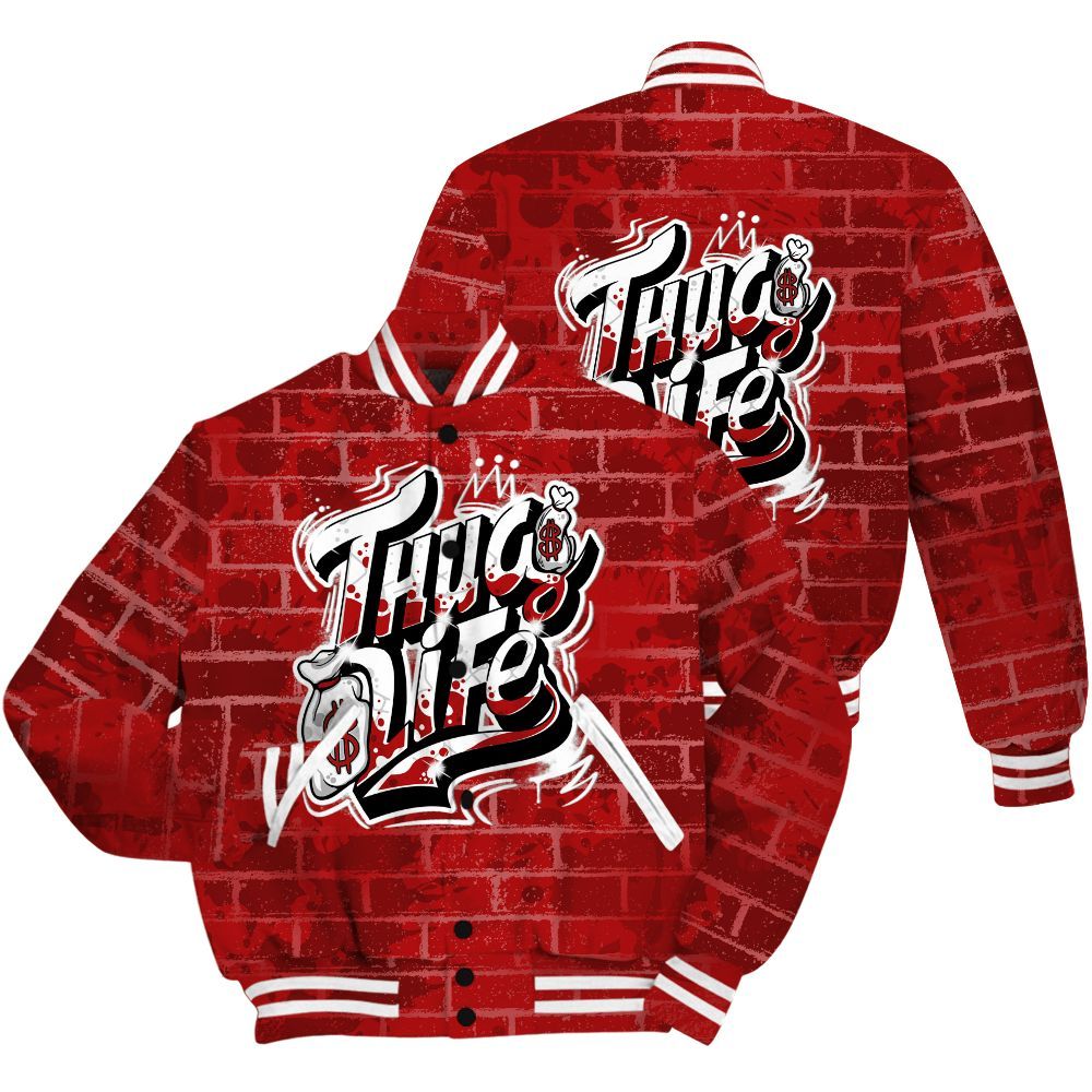 Varsity Jacket To Match Red Taxi 12s Shirt - Free Thug Living Graphic Brick Art All Over Print
