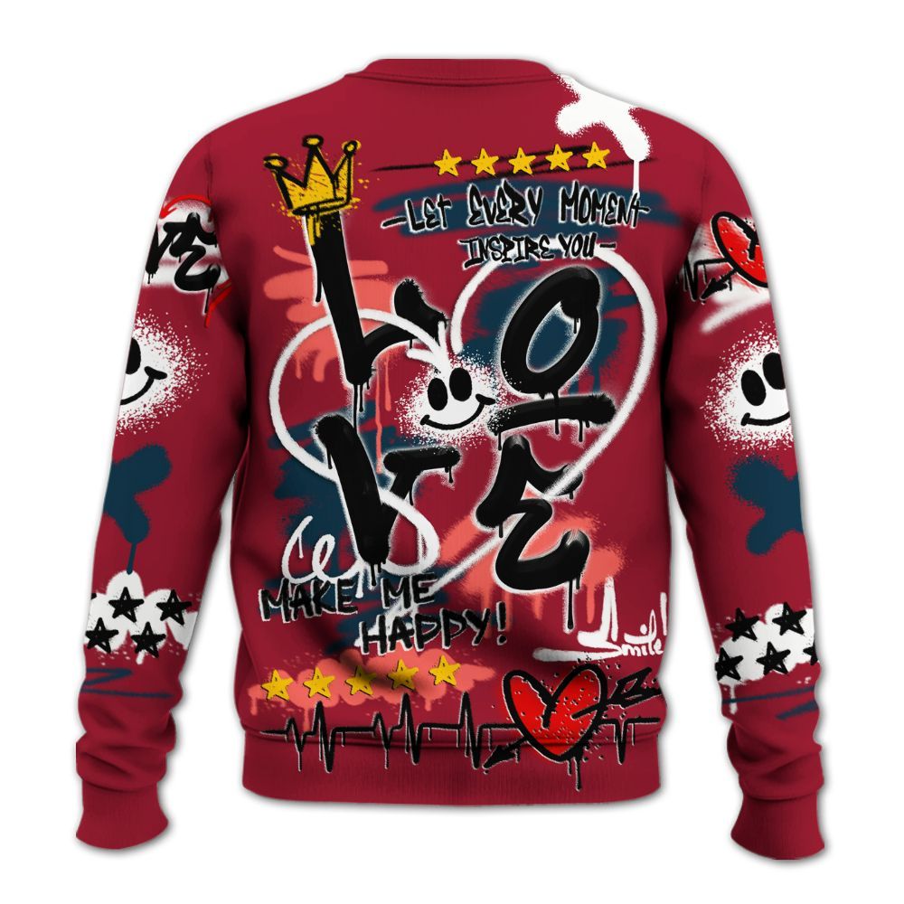 Sweatshirt To Match Mid Multi Color 2022 1s - Happy Love Beats Graffiti Streetwear All Over Print