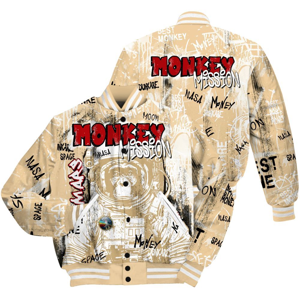 Varsity Jacket To Match Dunk Low Strawberry Waffle Shirt, Monkey Misson Space All Over Print