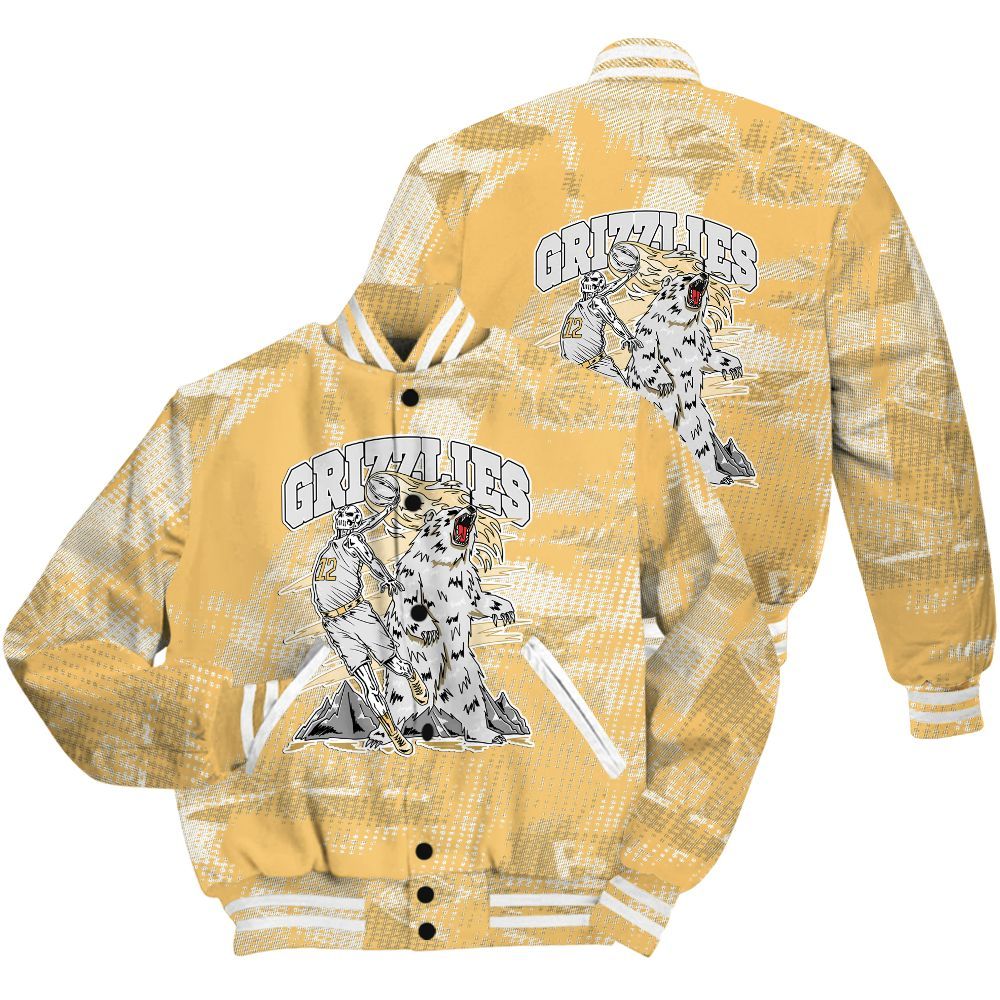 Varsity Jacket To Match Craft Paris 6s Shirt - Grizzly Bear Skeleton Brown Sugar All Over Print