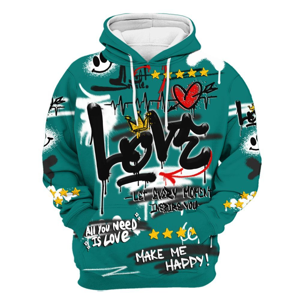 Hoodie To Match Griffey Max 1 Freshwater - Happy Love Beats Graffiti Streetwear All Over Print
