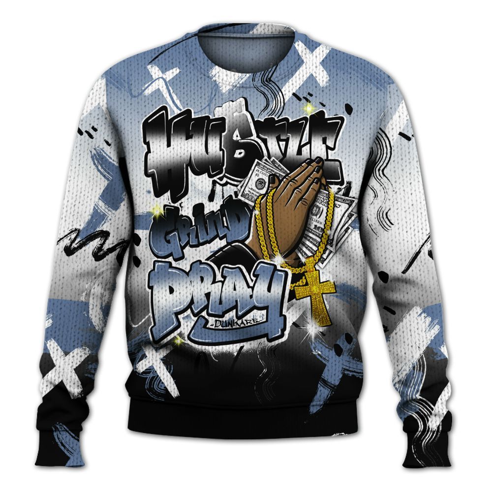 Knitted Sweater To Match Mid Space Jam 1s - Money Hustle Grind Pray