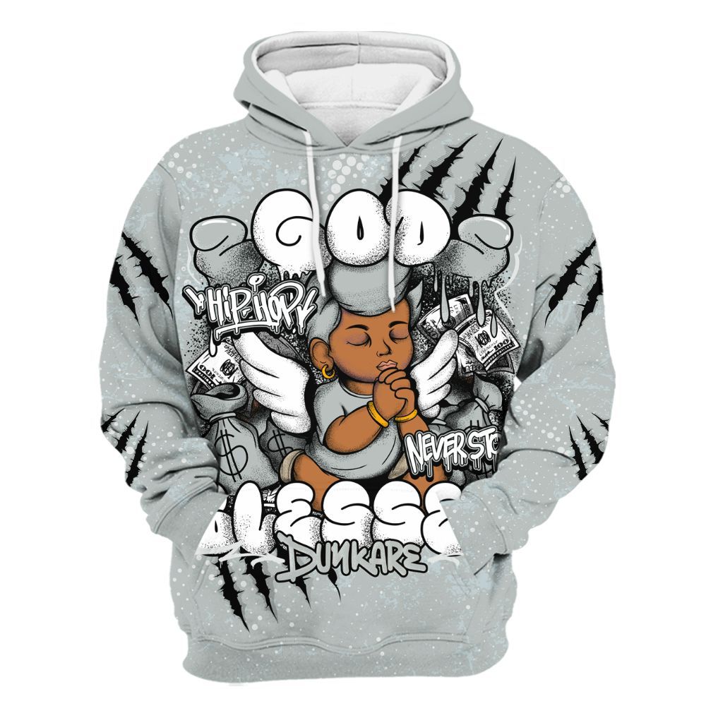 Hoodie To Match Black Wolf Grey 12s - God Blessed All Over Print