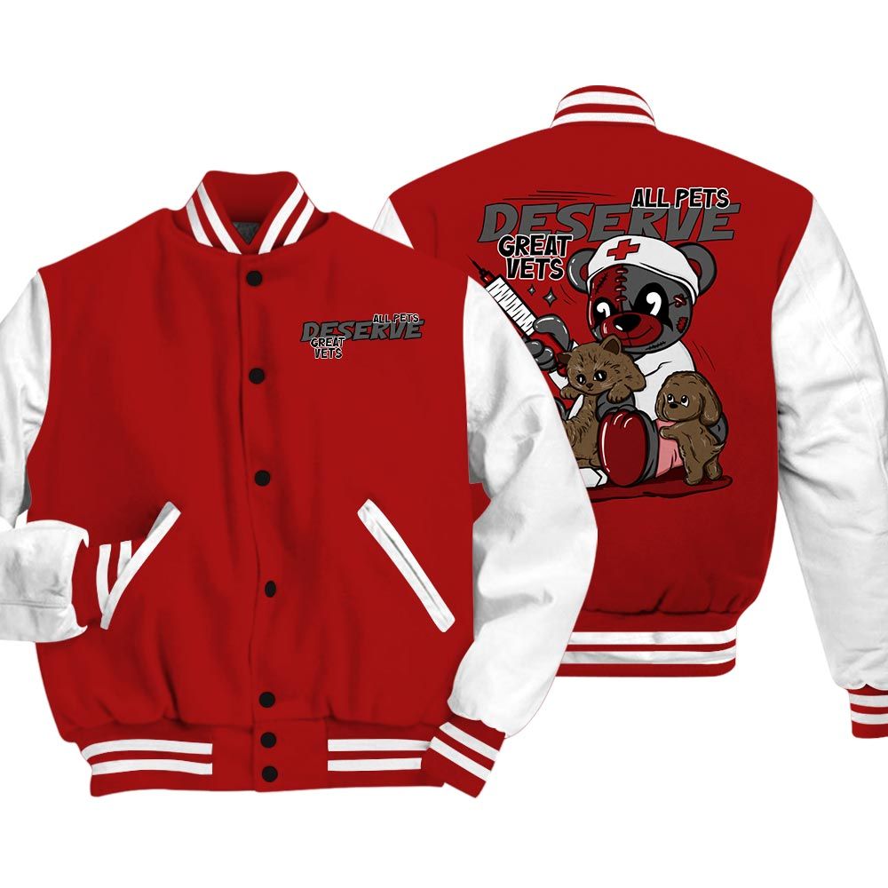 Varsity Jacket To Match Red Taxi 12s Vasity Jacket - All Pets Deserve Great Vets Bear Vasity Jacket Unisex