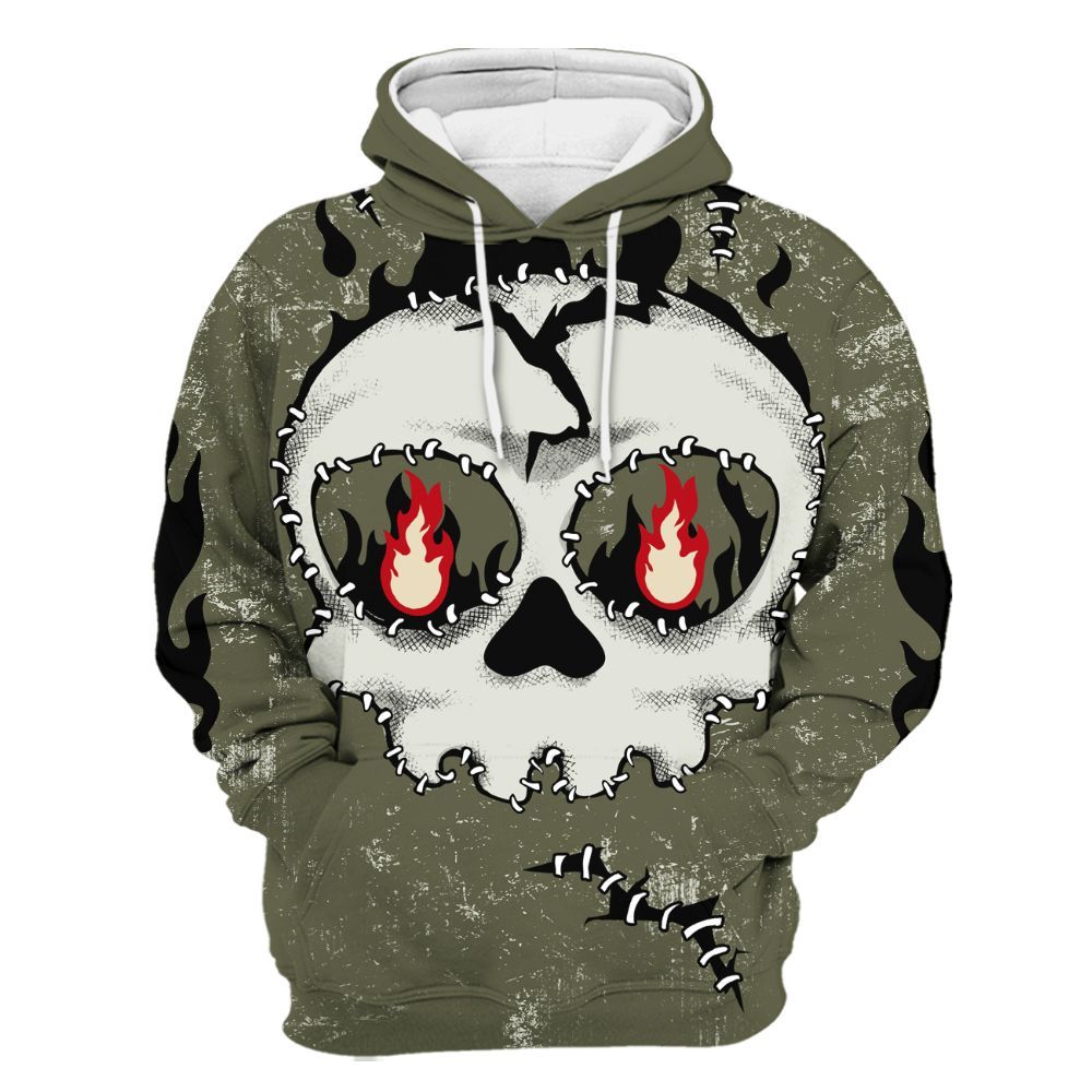 Hoodie To Match Travis Scott Low OG Medium Olive 1s - Cracked Skull Stitches All Over Print
