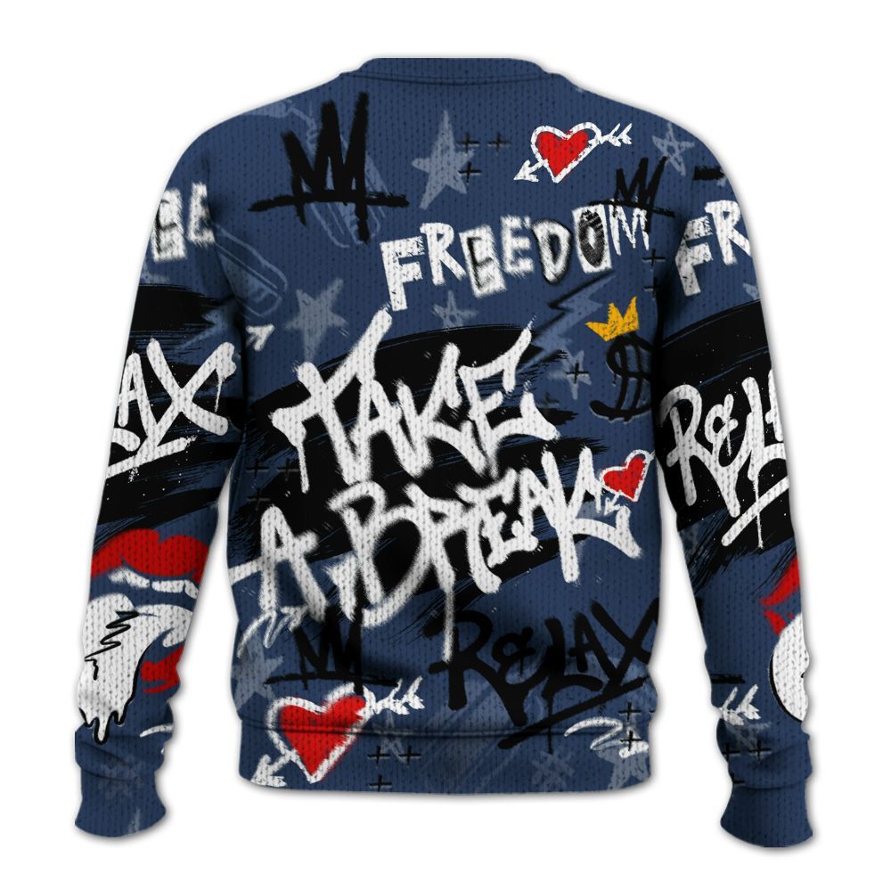 Knitted Sweater To Match Low 85 Metallic Blue 1s - Take Break Freedom Graffiti Streetwear