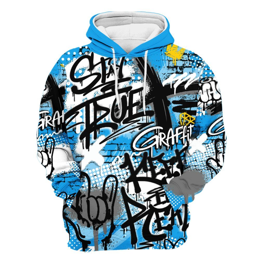 Hoodie To Match Black University Blue 2022 13s - True It Real Graffiti Streetwear All Over Print