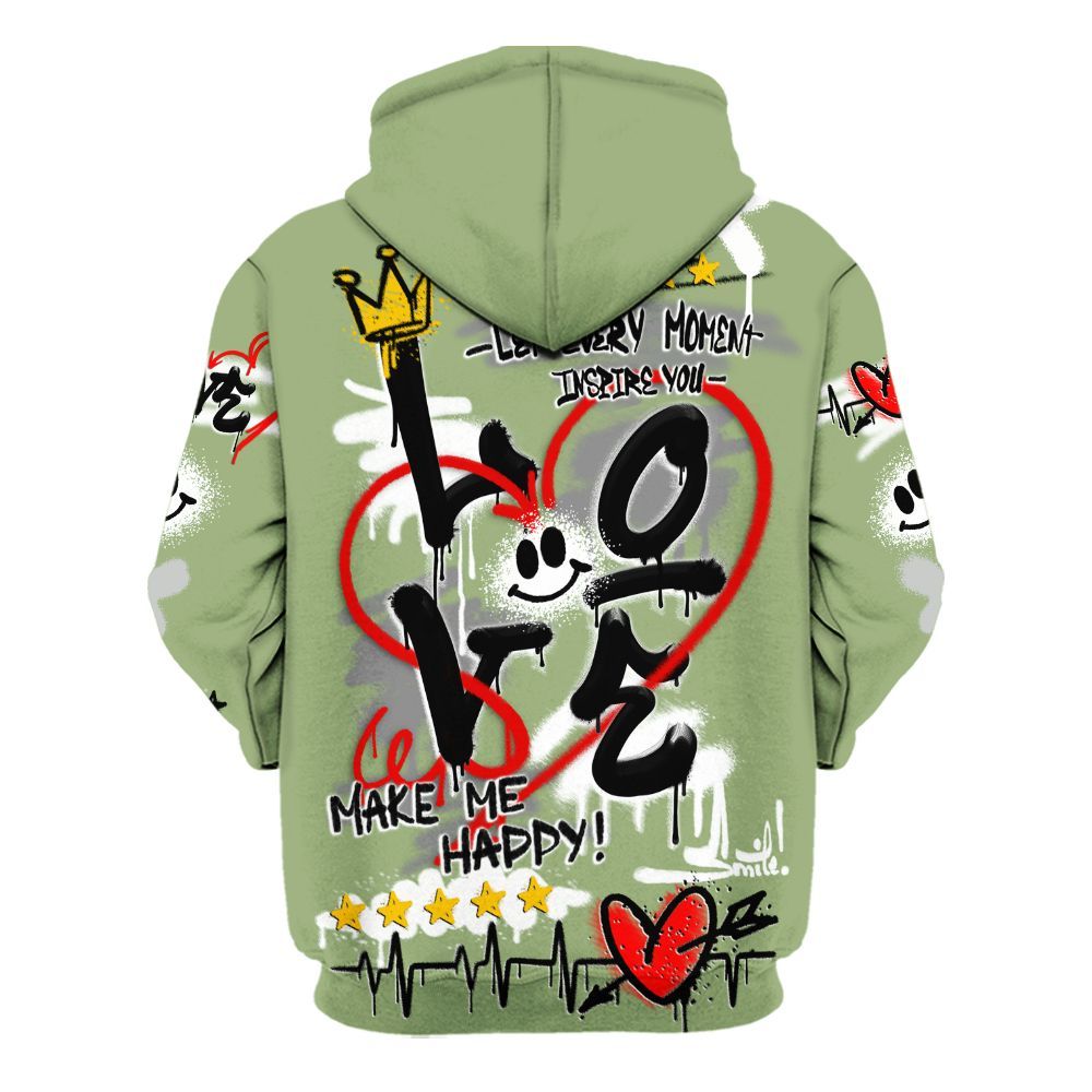Hoodie To Match Oil Green 4s - Happy Love Beats Graffiti Streetwear All Over Print