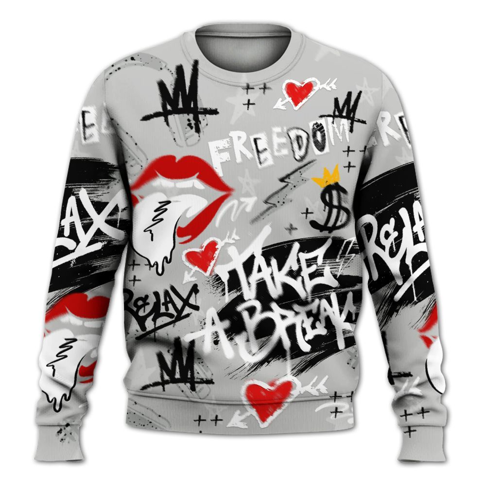 Sweatshirt To Match Retro White Oreo 4s - Take Break Freedom Graffiti Streetwear All Over Print
