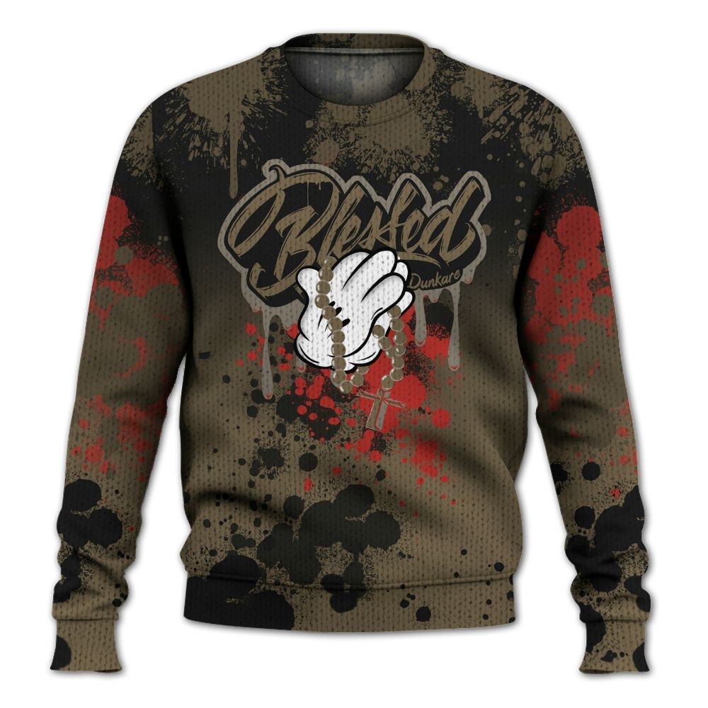 Knitted Sweater To Match Olive 9s - God Blessed Ink Drip