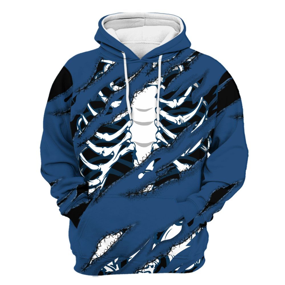 Hoodie To Match High OG Midnight Navy 1s - GOT 'EM Skeleton Scratch All Over Print
