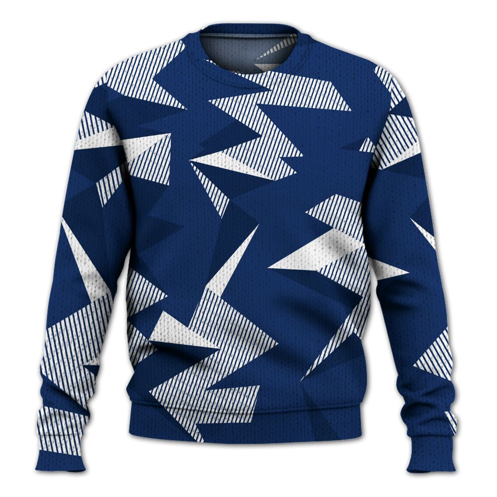 Knitted Sweater To Match High OG Deep Royal Blue 1s - Geometric Camouflage Pattern